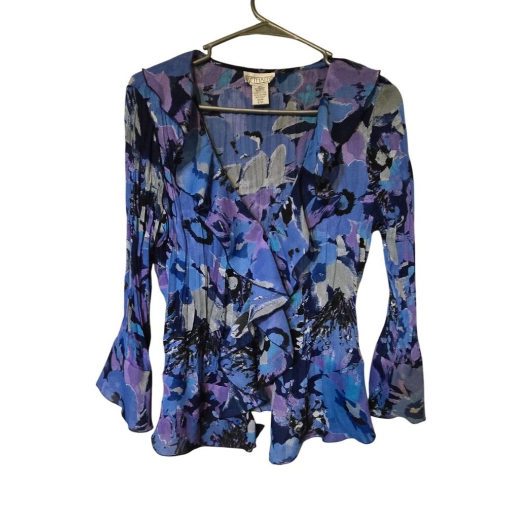 Bethany M/M Relaxed Blue/‎ Purple Floral Pleated Flounce Y2K Fairycore In Bloom